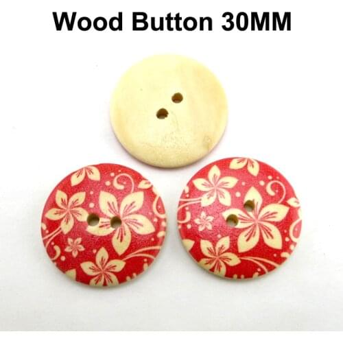 10PCS 30MM Flower Painting Red Wooden Buttons Boots Coat Sewing Clothes Accessories MCB-282