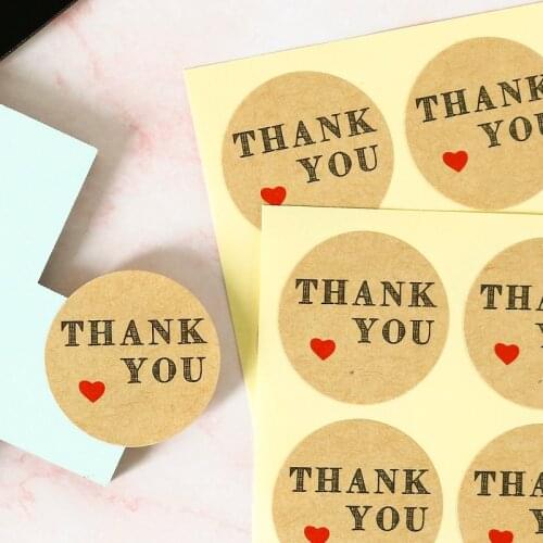 102pcs Kraft Thank You Stickers with Red Heart Wedding Party Gift Box Decor Packaging Labels DIY Candy Bag Round Sealing Sticker