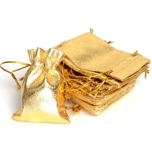 2019 New 100Pcs 7x9cm Gold Organza Bags Drawstring Pouch Trinket Jewelry Gift Bags,Christmas Wedding Ball Party Gift Packing Bag