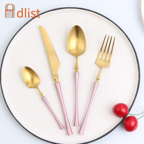 4 Pc/set Stainless Steel Dinner Set pink Gold Plated knife fork Western Cutlery Dinnerware Kitchen Accessories Christmas Gift