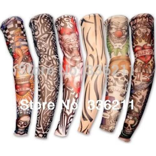 5 PCS new mixed 100%Nylon elastic Fake temporary tattoo sleeve designs body Arm stockings tatoo for cool men women Free shipping