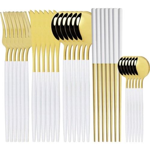 White Gold Flatware Cutlery Set Tableware Set Chopsticks Knife Spoon Fork Set Stainless Steel Wedding Cutlery Dinnerware Set