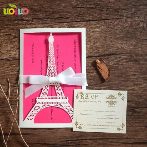 Free shipping Laser cut The Eiffel Tower china supplier wedding invitation card 18 years birthday invitation card