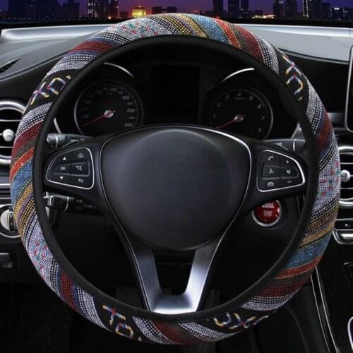 Car Steering Wheel Cover Ethnic Style Linen Without Inner Ring For 37 - 38 CM 14.5"-15" Anti-slip Inner Ring M Size Car Styling