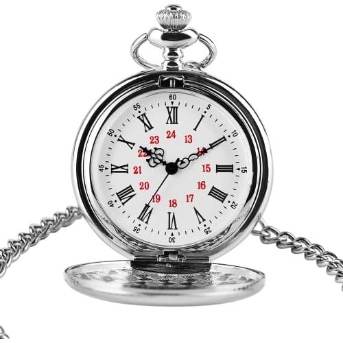 2020 Logo Custom Silver Smooth Quartz Pocket Watch Fob Chain Men Women Pendant Steampunk Roman Numerals Fashion Silver Necklace