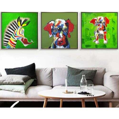 HAOCHU European Cartoon Green Base Big Color Zebra Pet Dog Chihuahua Canvas Painting Prints Sofa Background Porch Home Decorr