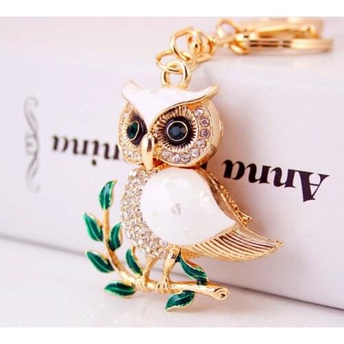 Crystal Owl Necklace Pendant for Key Ring Handbag Cute Animal Shape Metal Hanging Accessory H9