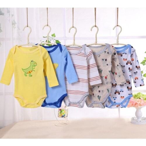 The New Ins Exploding Pure Cotton Cartoon Pattern Triangle Conjoined Boys And Girls Baby Clothes Wholesale 5Pcs