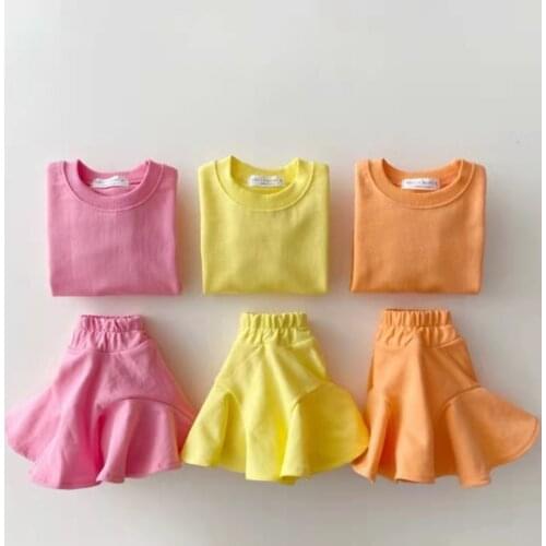 7493 Children Clothing Set Autumn New Girl 2 Pieces Suit Lantern Sleeve Sweatershirt +Flared Pants Baby Girl Clothes Outfits