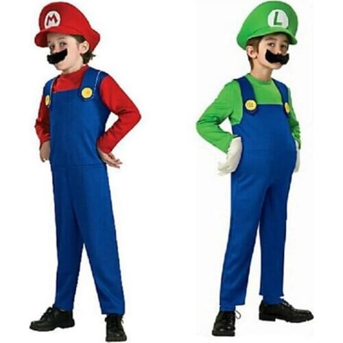 Super Luigi Brother Costume for Kids Halloween Costumes Funny Clothes Ma Cosplay for Boys Girls Fantasia Jumpsuit