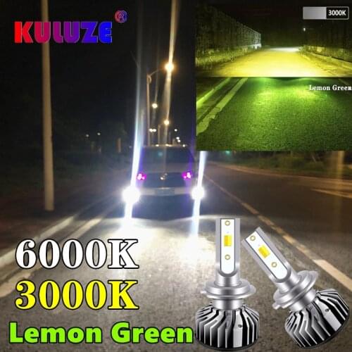 KULUZE H7 LED Bulbs H4 LED Headlight H11 HB4 9006 HB3 9005 H3 Fog Lamp 6000K 3000K Lemon Green Head Lamp 12V 2X