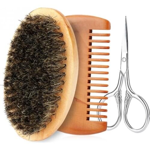 Men Facial Beard Cleaning Shaving Brush Kit Face Massager Groooming Styling Tool Styling Scissors Beard Care Set Mustache Brush