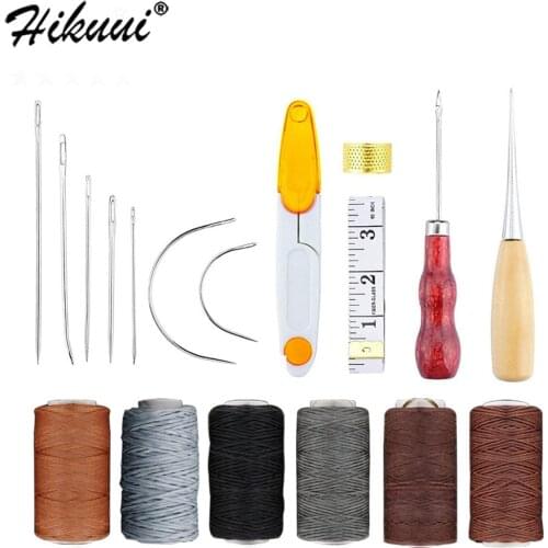 Leather Craft Tools Kit Manual Sewing DIY Leather Craft Awl Thread Thimble Ruler Accessories Set