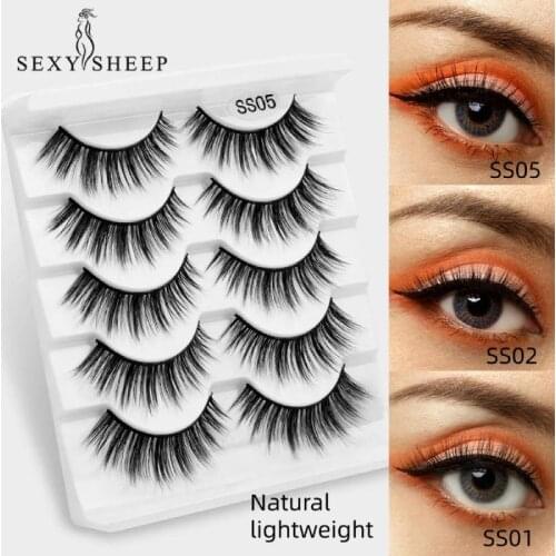 SEXYSHEEP 5pairs 3D Mink False Eyelashes Natural Thick Lashes Handmade Soft Eyelashes Makeup Eyelashes Extension