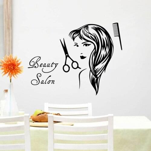 Beauty Salon Sticker Hair Salon Wall Decal Barber Shop Scissor Vinyl Window Decals Decor Mural Hairdresser Glass Sticker