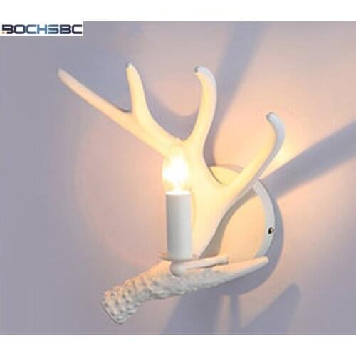BOCHSBC American Antler Retro Wall Lamps Resin Wooden Decorative LED Lamp Apply To Kitchen Dining Room Bed Room Chrismas Lights