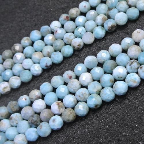 Natural Larimar Faceted Round Spacer Tiny Seed Beads For Jewelry Making 15" Strand DIY Accessorries Bead For Bracelet 2 3 4 5mm