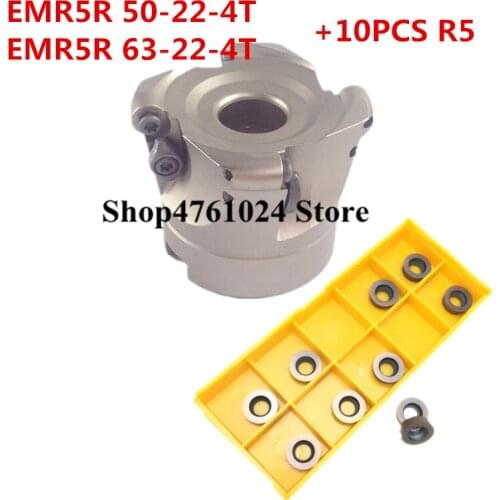 New 1PCS EMR5R 50-22-4T/EMR5R 63-22-4T and 10pcs R5 insert face mill milling cutter cnc milling tools for round inserts