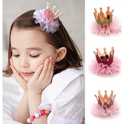 New Children Princess Crown Hairpin Girls Fashion Lace Barrette Adult Kids Hair Jewelry BB Hair Clips Accessories Headwear