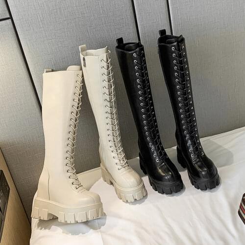 Womens Boots High Top 2021 Chunky Platform Pu Over-the-Knee High Boots Women Retro Punk Increasing Long Shoes Woman Shoes