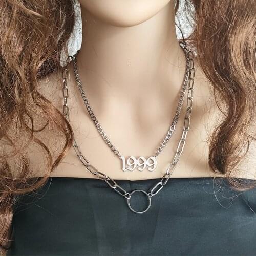 Special Date Year Number Necklace for Women1998 1999 2000 1980 to 2019 Stainlesssteel multi-layer necklacecouple jewelry gift