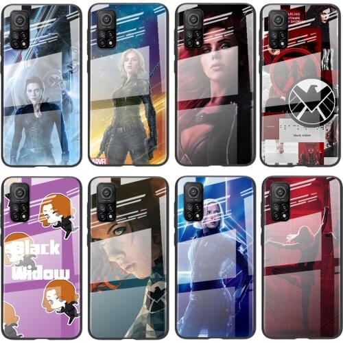 Tempered Glass Luxury Cover Marvel Avengers Black Widow For Xiaomi POCO F3 F2 X3 NFC X2 M2 Pro Shockproof Shell Phone Case