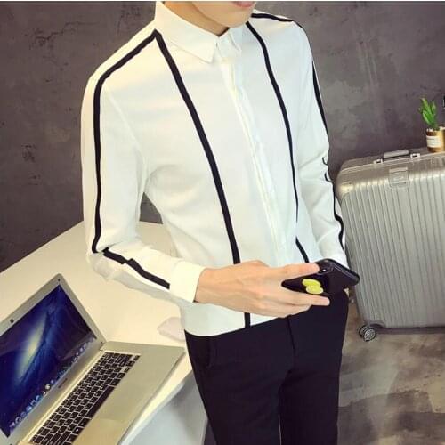 S-5xl 2020 New Fashion Bar Dj Shirt Nightclub Slim Trend Mens Long-sleeved Shirt Korean Version Of The Stripe Handsome Clothes