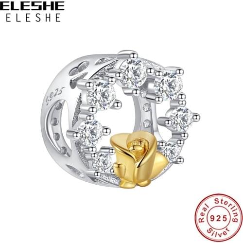 2021 ELESHE 925 Sterling Silver Rose Love Charm Circle Shape With CZ Bead Fit Original Necklace DIY Jewelry Fashion Women Gift