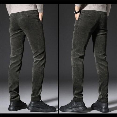Corduroy pants mens Plush thickened Slim Straight Tube business mens Elastic Corduroy casual pants