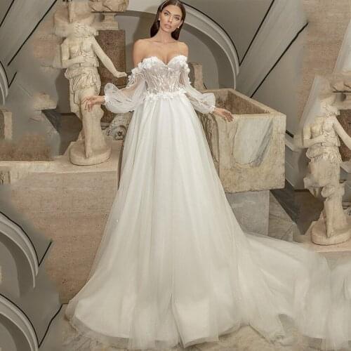 Vintage Wedding Dress 2021 Puff Sleeve Boho Wedding Gowns Lace Flowers Bohemian Bridal Dresses Haute Couture Sweetheart