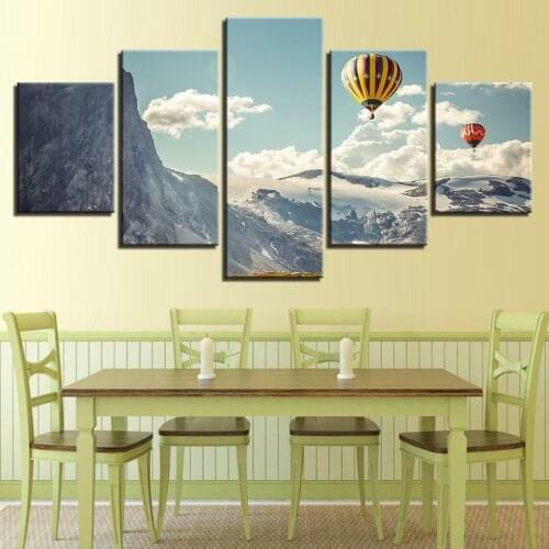 Hot Air Balloon Mountain 5 Pcs Modern Art Wall Pictures Prints HD Canvas Home Living Room Decoration No Framed