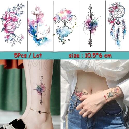 Temporary Tattoo Sticker flower anchor tree arrow feather waterproof fake Tatto Water Transfer Art flash Tatoo girl woman kid