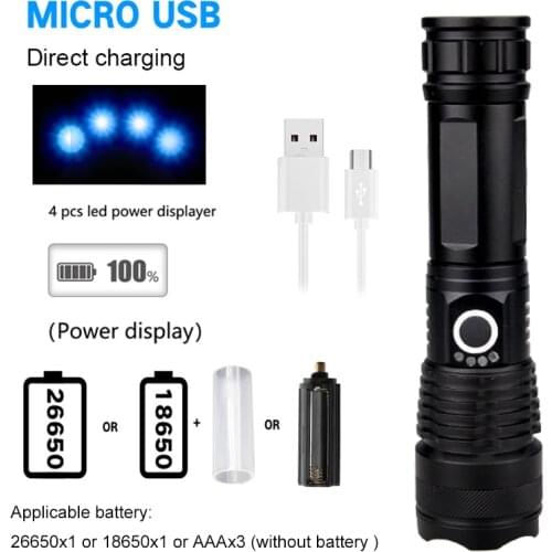 Highest lumen Most Powerful XHP50 long-range Flashlight LED Tactical Zoom XHP50 LED Torch light Use 18650 Large battery