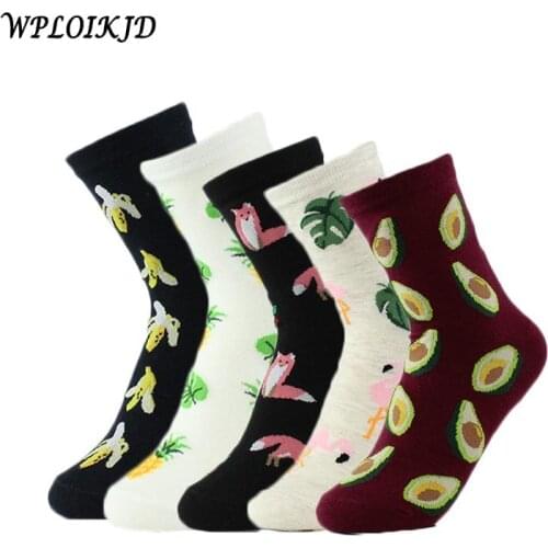 [WPLOIKJD]Art Avocado/Flamingos Socks Plants Printing Pattern Cute Jacquard Socks Women Korean Animal/Banana Fresh Funny Socks