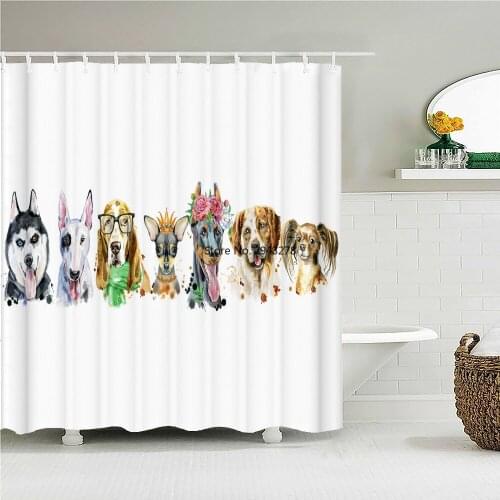 Funny lovely Dog Printed Fabric Shower Curtains Cute Cartoon Bath Screen Waterproof Products Bathroom Decor with Hooks