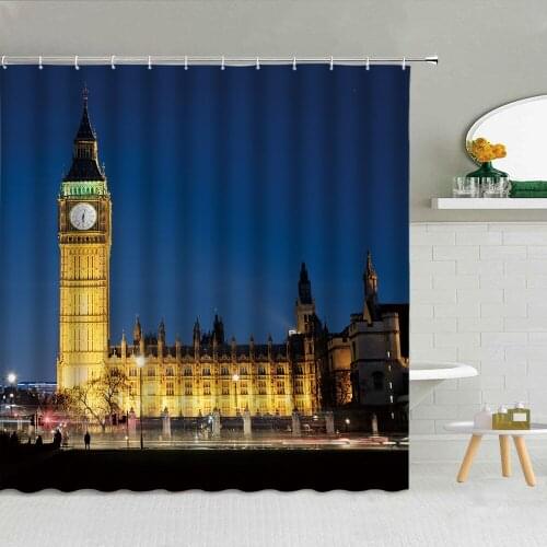 London Big Ben City Building Landscape Shower Curtain Europe Retro Architectural Bathroom Decor River Forest Night View Curtains
