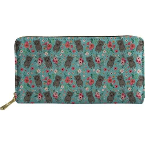 HaoYun Fashion Womens PU Leather Long Wallets Cartoon Shivering Floral Dogs Girls Coin Bags Zipper Ladies Money Clips Pounch