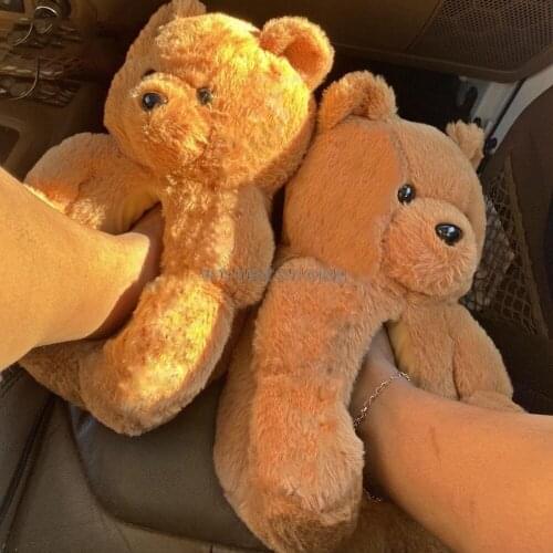 Women Teddy Bear Plush Slippers disposible house slipper for guest Winter Warm Furry Faux Fur Slides Woman Furry Flip Flop Shoes