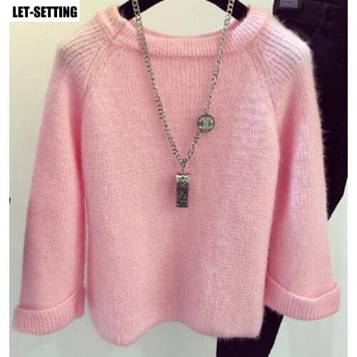 Spring autumn winter women thickening loose thin candy color o-neck long sleeve pullover knitted sweater pull bottom tops jumper