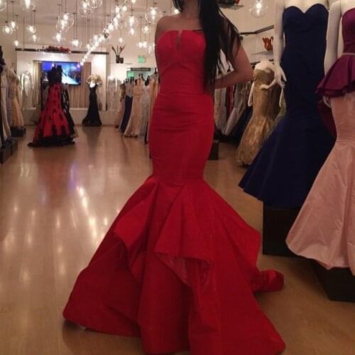 Hot Sell New Fashion robe de soiree Satin Red Trumpet/Mermaid 2018 party prom gown with Train Formal bridesmaid dresses