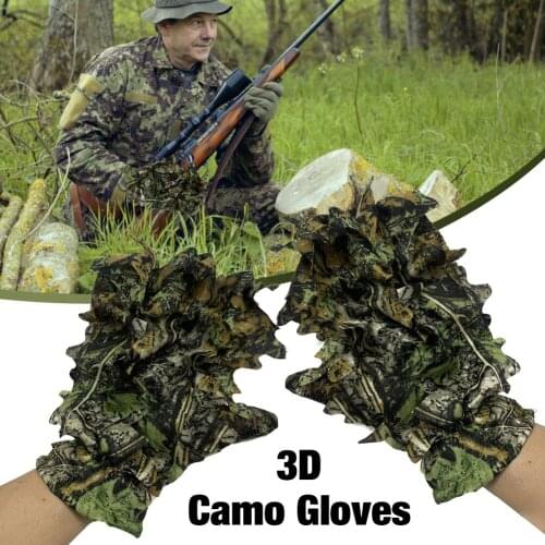 1 Pair 3D Leaf Camo Gloves Full Finger For Outdoor Hunting Fishing CS Tactical Shooting Camo Gloves Unisex Cycling Efficiently