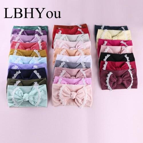 1pcs Knot Bows Lace Trim Nylon Headbands,Fashion Baby Girls Stretchy Handtie Wide Nylon Hairbands,Infants Toddler Hair Accessory