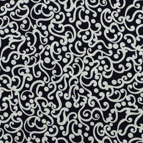 1 yard Cotton Poplin Fabric for sewing pathwork, dress, cloth, bedding - Wave flower on Deep Blue background (width=140cm)