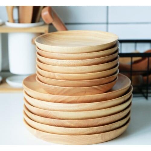 2pcs Round Wooden Plates Large Small Wood Plate Set Fruit Snack Serving Plate Cake Dishes Food Tray Wooden Utensils Tableware