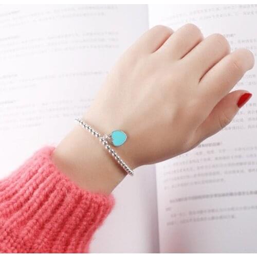 Fashion Women Silver Plated Beads Heart Charm Chain Bracelet Bangle Jewelry Gift