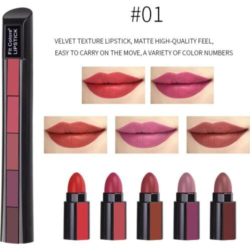 5pcs Lipstick Velvety Set Long Lasting Nonstick Cup Not Fade Makeup Cosmetics Kit For Girl Women Lipstick Maquillaje