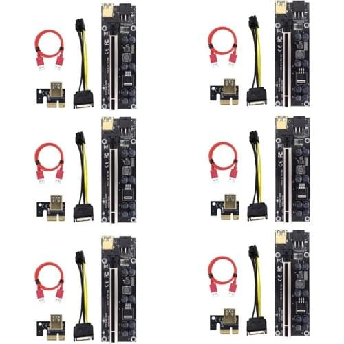 6Pcs PCI-E Riser 009S Plus Card PCIE PCI E Extender GPU X16 USB 3.0 to 6Pin Adapter Cable Riser for Video Card Mining