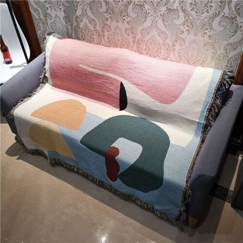 Abstract Color Block Sofa Blanket Original Design Throw Thick Embroidery Rug Artistic Tapestry Nordic Furniture Cover Bed Sheet