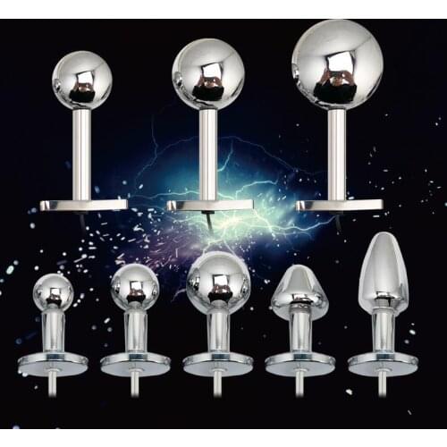 New Bi-polar electro shock Vaginal tight Huge Butt Plug Metal Anal beads Prostate Electrical Stimulation G spot medical Sex Toy