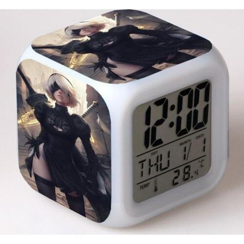 Anime NieR:Automata LED 7 Color Flash Digital Alarm Clocks Night Light Bedroom Desk Clock despertador Alarm-Clock